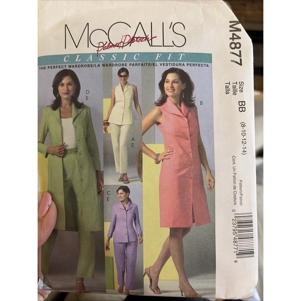 McCalls Sewing Pattern 4877 Misses Ladies Duster Dress Pants Top Size 8-14 Uncut